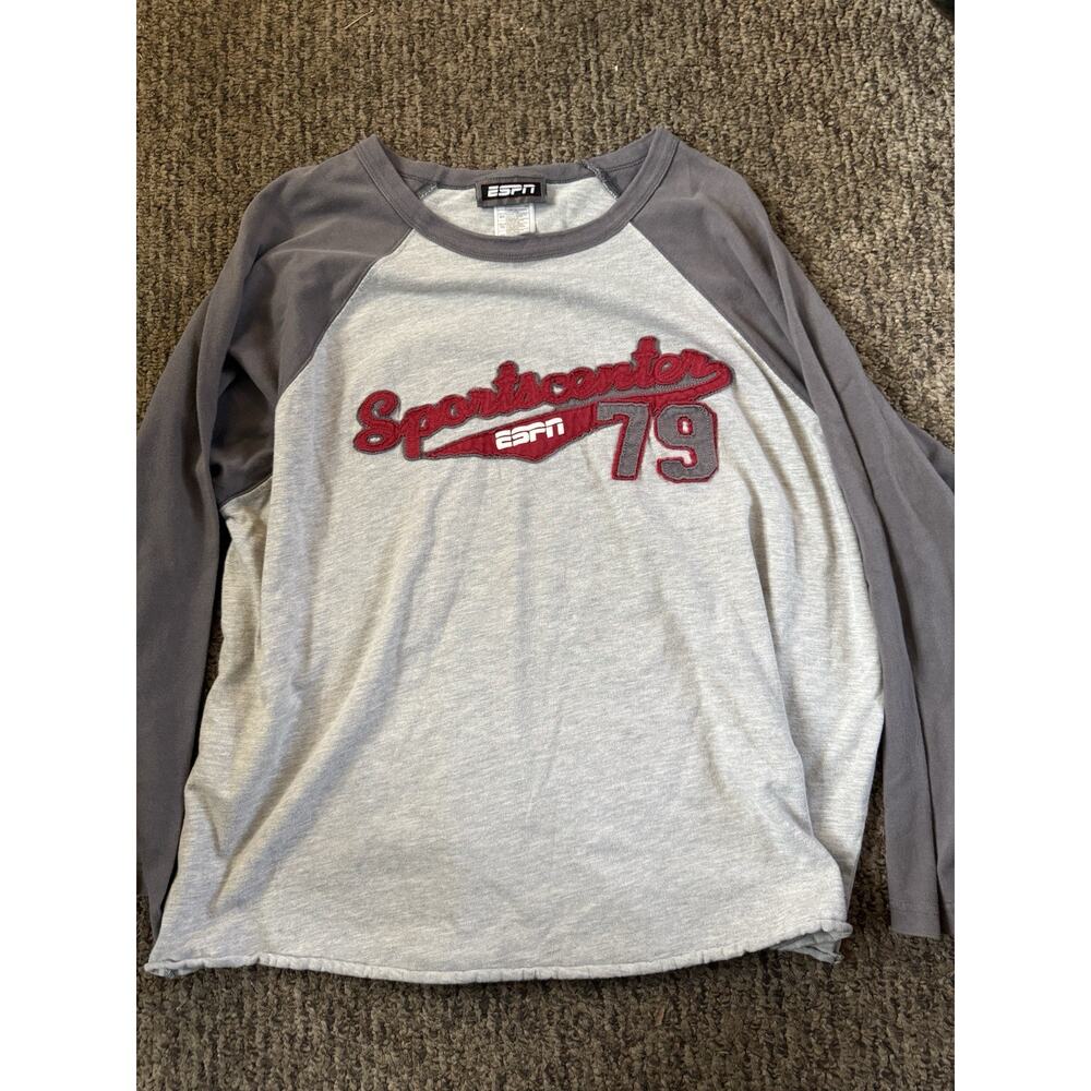 ESPN SportsCenter 79 Raglan Long Sleeve Shirt Gray Red XL Vintage Style Tee